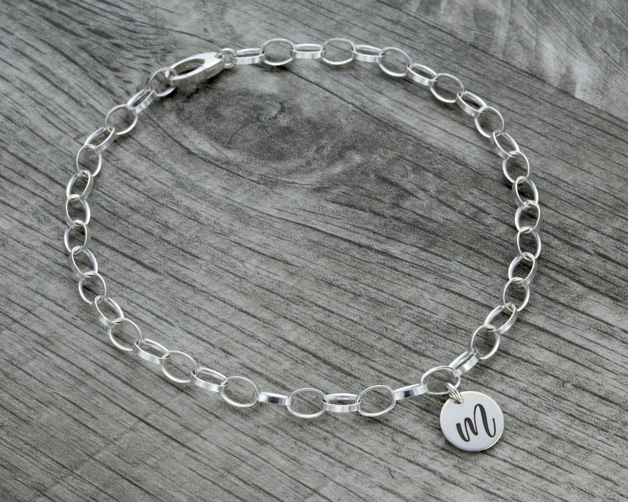 Personalized initial ankle bracelet in sterling silver