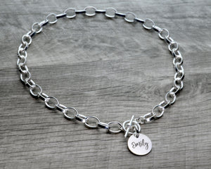 Chunky sterling silver choker necklace with name tag