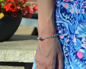 Purple amethyst gemstone charm bracelet in sterling silver