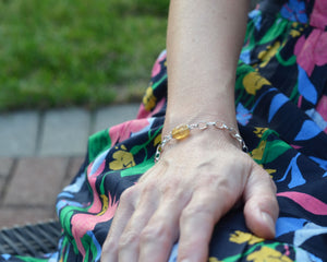 Yellow citrine gemstone charm bracelet in sterling silver