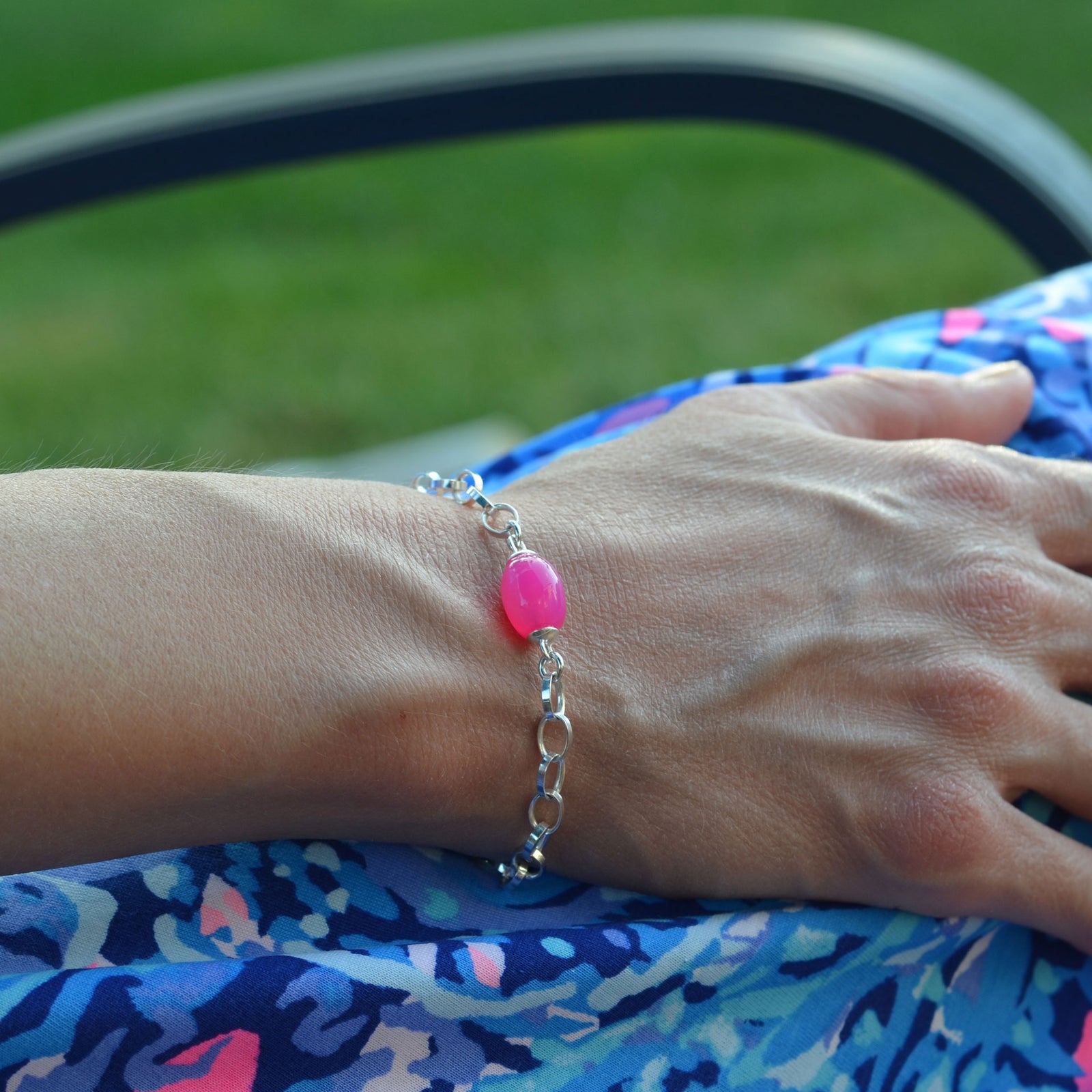 Fuchsia Hot Pink Chalcedony Gemstone Bracelet