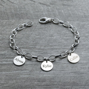 Custom charm bracelet with 12 round tags
