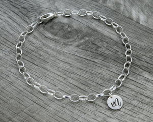 Personalized initial ankle bracelet in sterling silver