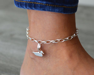 Sterling silver ankle bracelet with duck charm