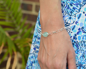 Aqua chalcedony gemstone charm bracelet in sterling silver