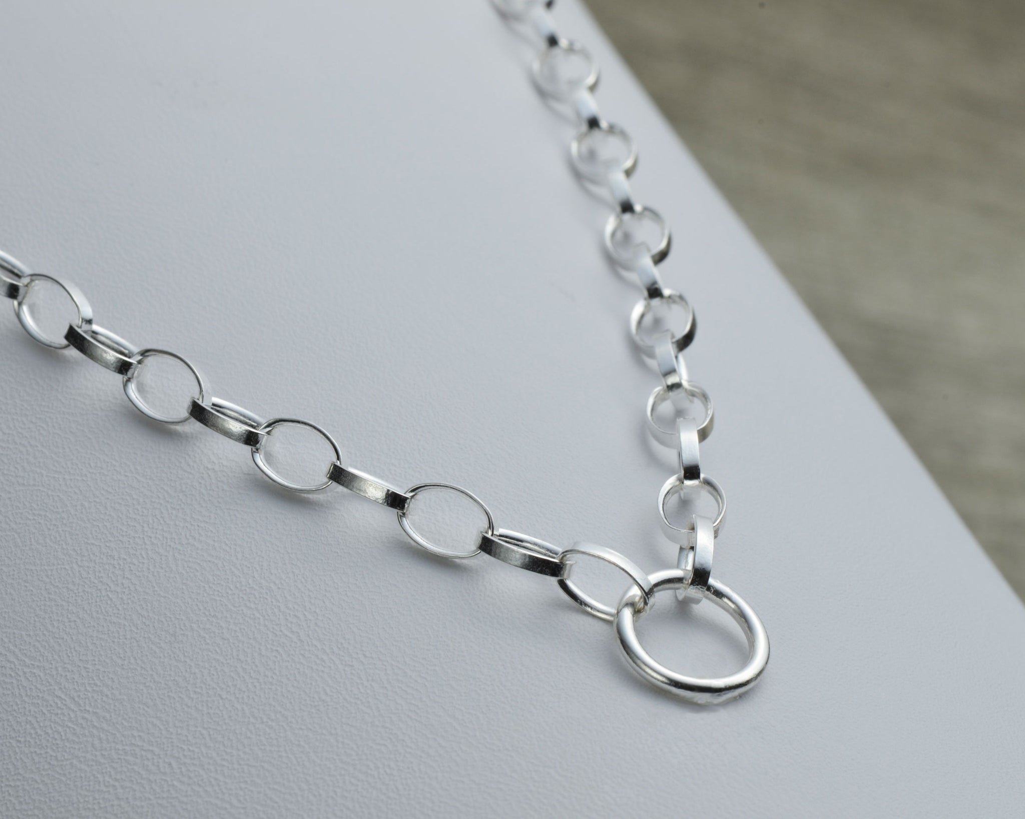Classic Silver Charm Necklace for Her, Oval Rolo Link, Choker Necklace,  Personalized Necklace