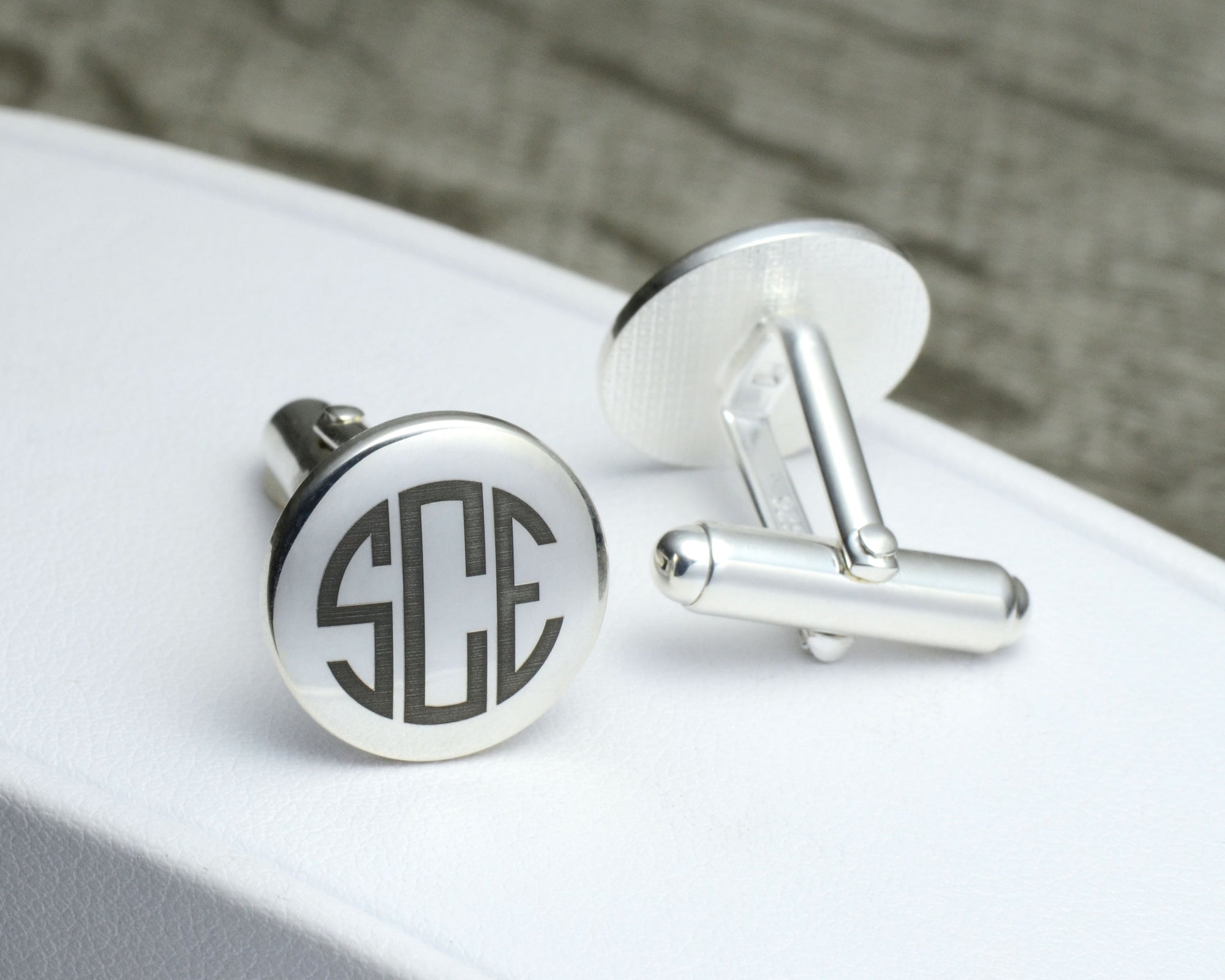 mens customized monogram cufflinks in sterling silver