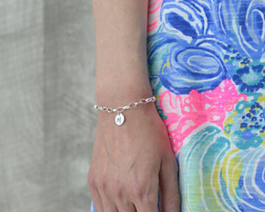 personalized initial charm bracelet in sterling silver with lobster clasp