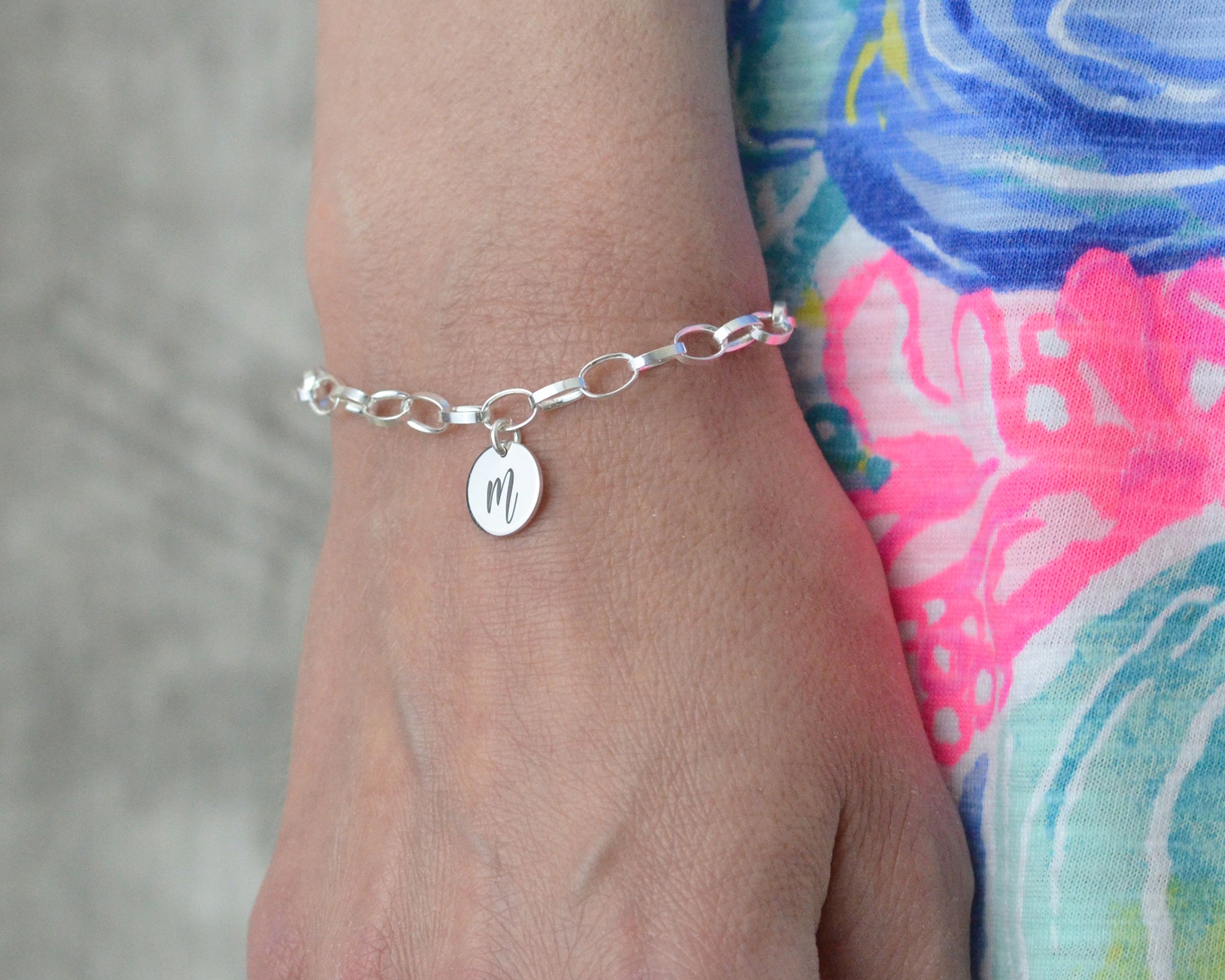 Personalized Monogram Charm Bracelet in Sterling Silver