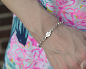 personalized initial charm bracelet in sterling silver with lobster clasp