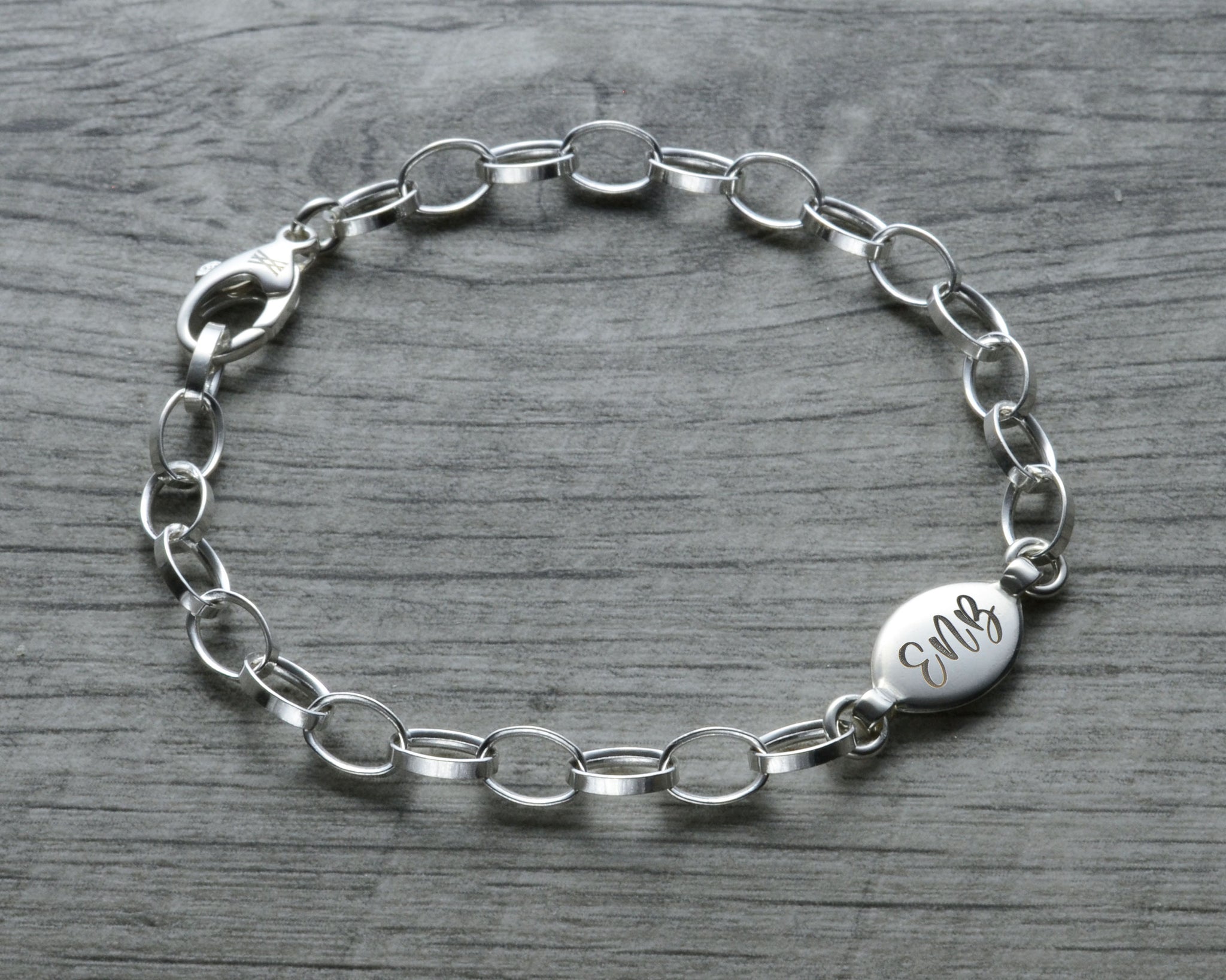 Sterling Silver Oval Monogrammed Initials Bracelet