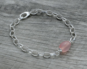 Pink chalcedony gemstone charm bracelet in sterling silver