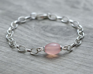 Pink chalcedony gemstone charm bracelet in sterling silver