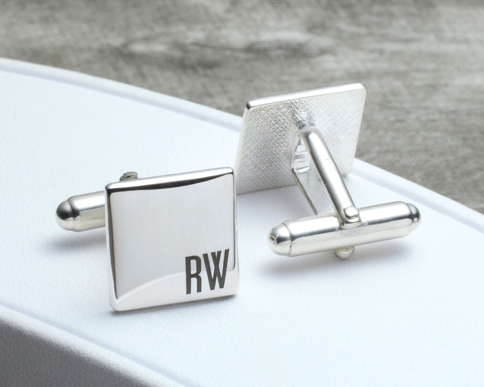 Personalized mens square cufflinks in sterling silver