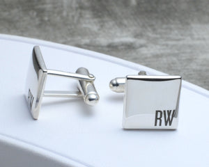 Personalized mens square cufflinks in sterling silver