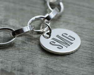 engraved round monogram tag