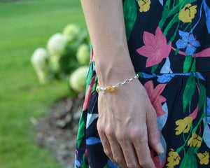 Yellow citrine gemstone charm bracelet in sterling silver